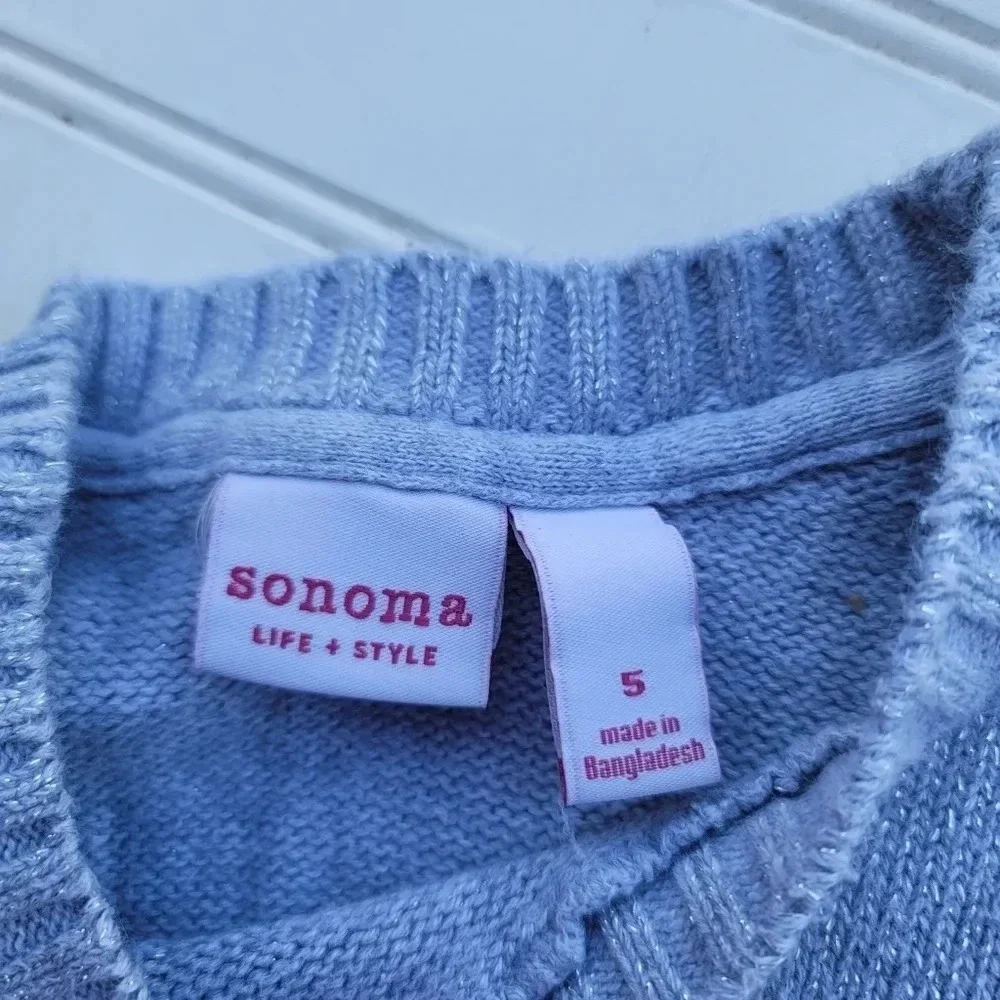Sonoma Girl's Silver Gray Pink Short Sleeve Sweater Dress Heart Sequin Pockets 5